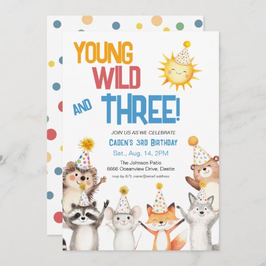 Young Wild and Three Zoo Animals 招待状 (正面/裏面)