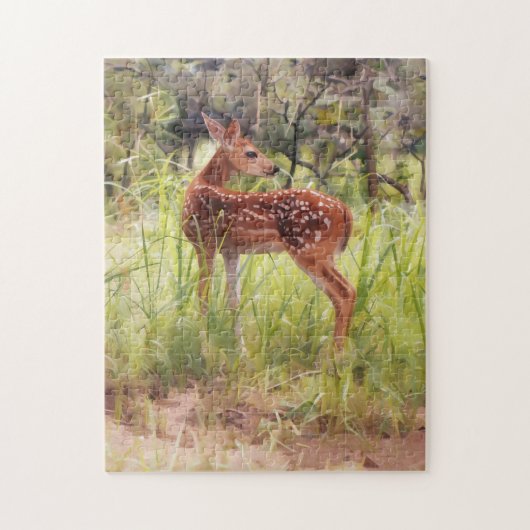Young Wild Deer Fawn in a Meadow Art Puzzle ジグソーパズル (縦)