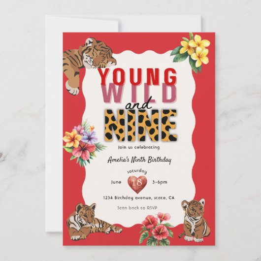 Young Wild Nine Tiger Jungle Birthday 招待状 (正面)