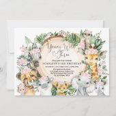 Young Wild & Threeフローラガールジャングル第3誕生日 招待状 (正面)