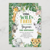 Young Wild & Threeフローラボーイジャングルの誕生日3 招待状 (正面/裏面)