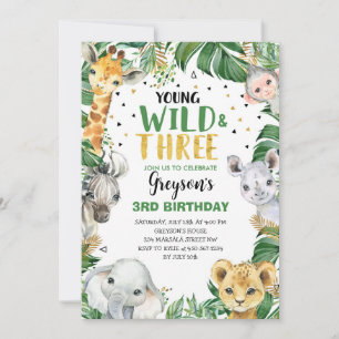 Young Wild & Threeフローラボーイジャングルの誕生日3 招待状