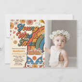 Young Wild Threeレトロレインボー3rdバースデーフォト 招待状 (正面)