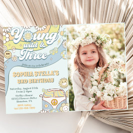 Young Wild Threeレトロレインボー3rdバースデーフォト 招待状