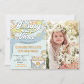 Young Wild Threeレトロレインボー3rdバースデーフォト 招待状 (正面)