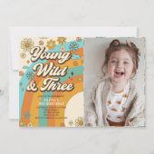 Young Wild Threeレトロレインボー3rdバースデーフォト 招待状 (正面)