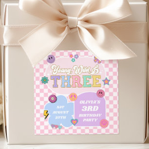 Young Wild & Three おしゃれパッチ 3歳の誕生日パーティー スクエアシール