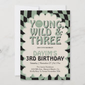 Young Wild & Three レトロな3歳の誕生日パーティー 招待状 (正面)