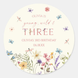 Young Wild & Three ワイルドフラワー 3歳の誕生日パーティー ラウンドシール