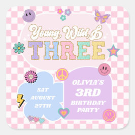 Young Wild & Three 名門私立校風の Patch 3rd Birthdayパーティー スクエアシール