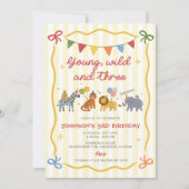 Young Wild & Three Animals 3歳の誕生日招待状 招待状 (正面)