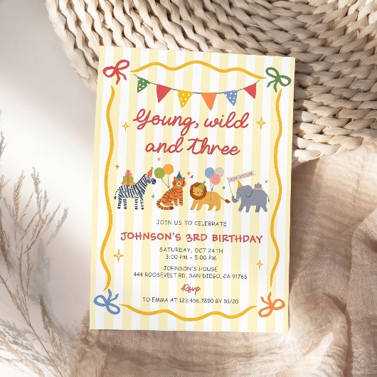 Young Wild & Three Animals 3歳の誕生日招待状 招待状
