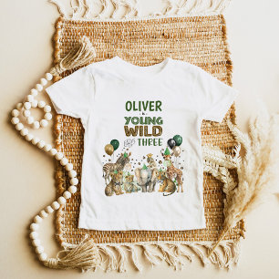 Young Wild & Three Animals Boy 3歳のパーティー ベビーTシャツ
