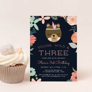 Young, Wild & Three Birthday Partyへの招待 招待状