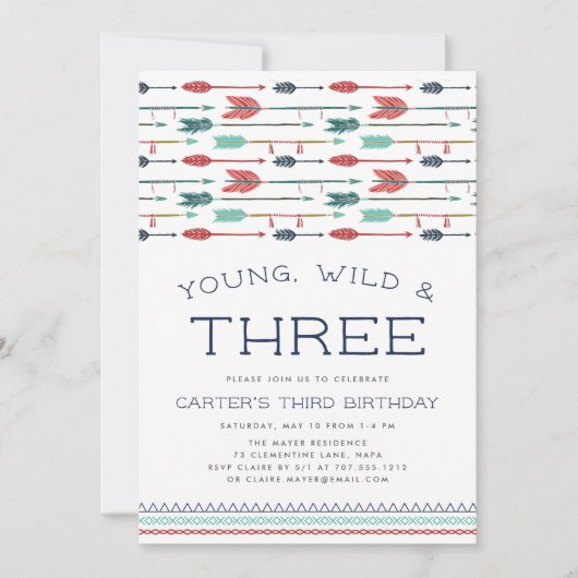 Young, Wild & Three Birthday Partyへの招待 招待状 (正面)