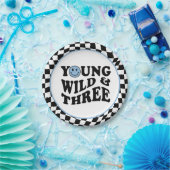 Young Wild & Three | Blue Happy Smile 3rd Birthday ペーパープレート (パーティー)