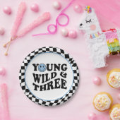 Young Wild & Three | Blue Happy Smile 3rd Birthday ペーパープレート (パーティー)