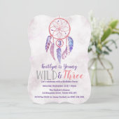 Young, Wild & Three Boho誕生日招待状 招待状 (スタンド正面)