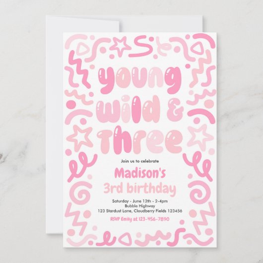 Young Wild & Three Confetti Balloon 3rd Birthday  招待状 (正面)