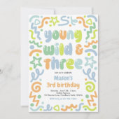 Young Wild & Three Confetti Balloon 3rd Birthday 招待状 (正面)