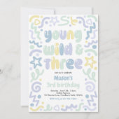 Young Wild & Three Confetti Balloon 3rd Birthday  招待状 (正面)