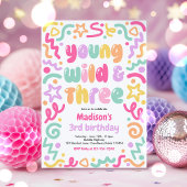 Young Wild & Three Confetti Balloon 3rd Birthday  招待状