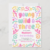 Young Wild & Three Confetti Balloon 3rd Birthday  招待状 (正面)