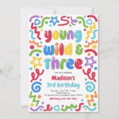 Young Wild & Three Confetti Balloon 3rd Birthday  招待状 (正面)