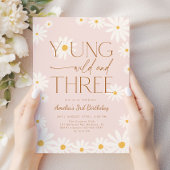 Young Wild Three Daisy Floral 3rd Birthday 招待状