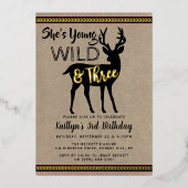 Young Wild & Three Deer Girls 3歳の誕生日おめでとう 箔招待状 (正面)
