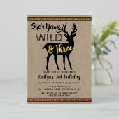 Young Wild & Three Deer Girls 3歳の誕生日おめでとう 箔招待状 (立ち正面)