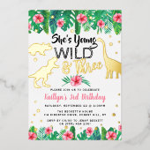 Young Wild & Three Dinosaur Girls 3歳の誕生日 箔招待状 (正面)