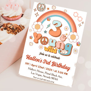 Young Wild & Three Groovy Rainbow 3rd Birthday 招待状