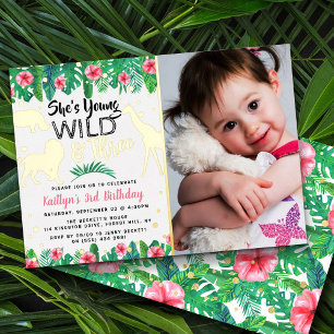 Young Wild & Three Jungle Girls誕生日の写真 箔招待状