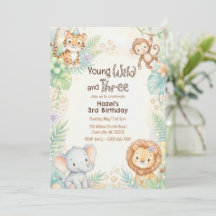 Young Wild & Three Jungle Safari Animals Birthday 