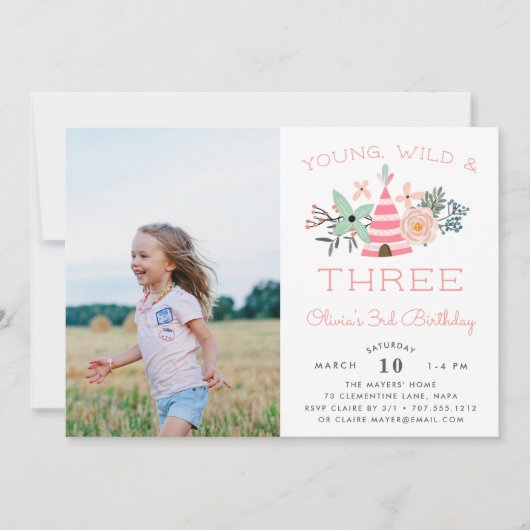 Young Wild & Three Kids Third Birthday Partyの写真 招待状 (正面)