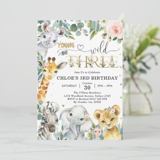 Young Wild & Three Party Animals Girl 3rd Birthday 招待状 (スタンド正面)