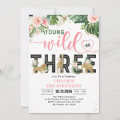 Young Wild & Three Party Animals Girl 3rd Birthday 招待状 (正面)