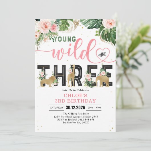 Young Wild & Three Party Animals Girl 3rd Birthday 招待状 (スタンド正面)