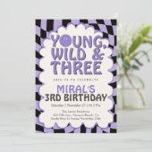 Young Wild & Three Purple Retro Girl 3rd Birthday 招待状 (スタンド正面)