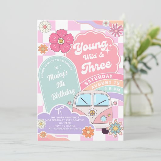 Young wild & Three Rainbow Car Daisy Birthday 招待状 (スタンド正面)