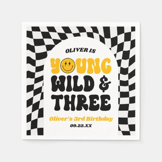 Young Wild & Three Retro Third 3rd Birthday Party スタンダードカクテルナプキン (正面)