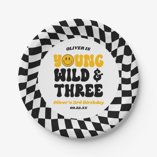 Young Wild & Three Retro Third 3rd Birthday Party ペーパープレート (正面)