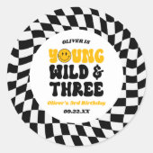 Young Wild & Three Retro Third 3rd Birthday Party ラウンドシール (正面)