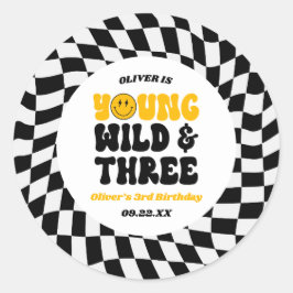 Young Wild & Three Retro Third 3rd Birthday Party ラウンドシール