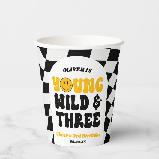 Young Wild & Three Retro Third 3rd Birthday Party 紙コップ (正面)