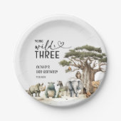 Young Wild Three Safariの第3誕生日ウェルカムサイン ペーパープレート (正面)