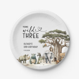 Young Wild Three Safariの第3誕生日ウェルカムサイン ペーパープレート