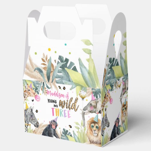 Young Wild Three Safariパーティー動物の3歳の誕生日 フェイバーボックス (オープン)