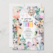 Young Wild & Three Safari Animals 3歳の誕生日 招待状 (正面)